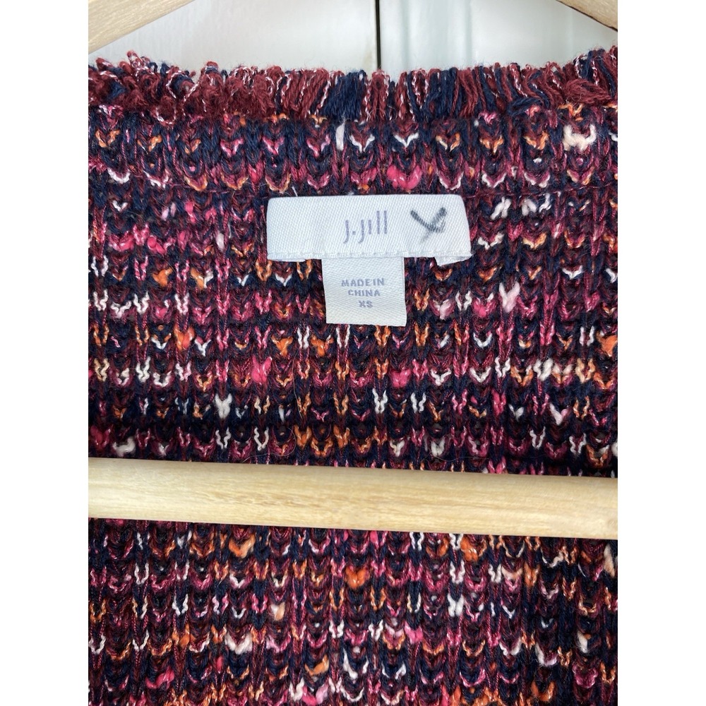 J. Jill Women's XS Burgundy Wine Marled Open Fringed Cardigan Sweater - Picture 3 of 6